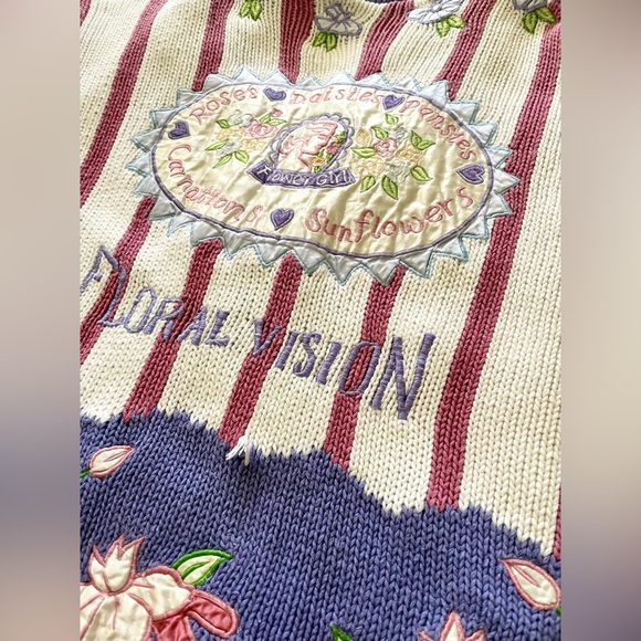 Vintage Absolutely No! Jeans Cardigan Embroidered Heavy Knit Sweater 80s 90s - Picture 2 of 9